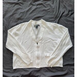 Jamie Sadock White Textured Zip Cardigan Cotton Preppy Coastal Golf Size Small